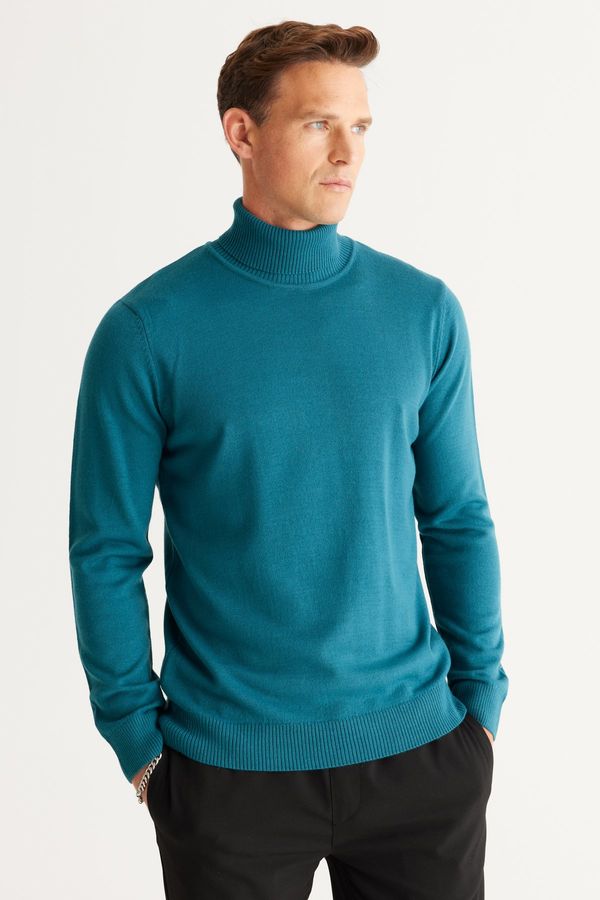 ALTINYILDIZ CLASSICS ALTINYILDIZ CLASSICS Men's Petrol Standard Fit Anti-Pilling Full Turtleneck Knitwear Sweater.