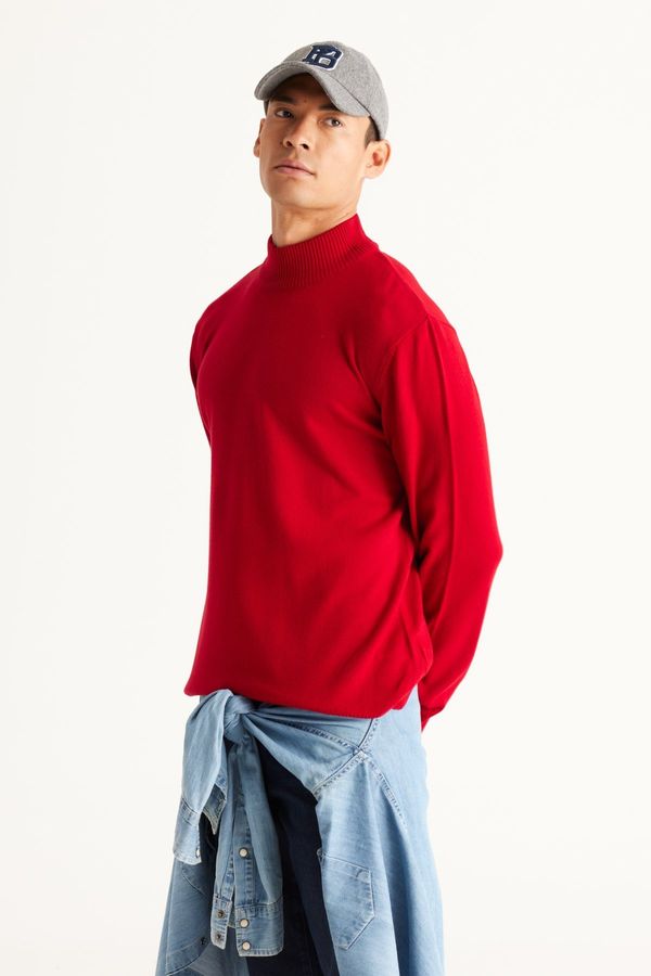 ALTINYILDIZ CLASSICS ALTINYILDIZ CLASSICS Men's Red Anti-Pilling Standard Fit Normal Cut Half Turtleneck Knitwear Sweater.