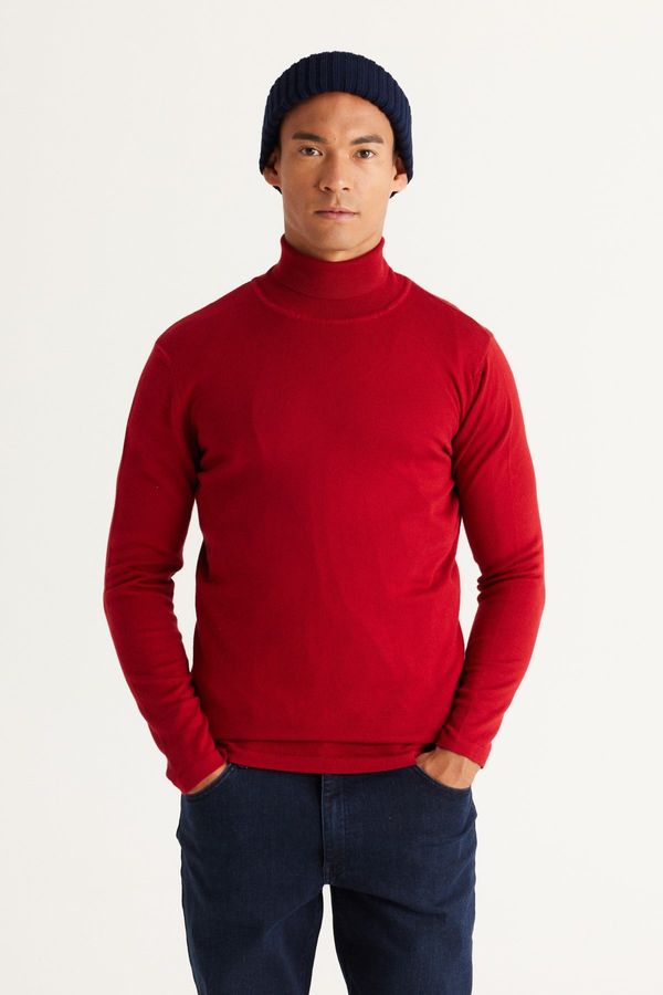 ALTINYILDIZ CLASSICS ALTINYILDIZ CLASSICS Men's Red Standard Fit Normal Cut Full Turtleneck Knitwear Sweater.