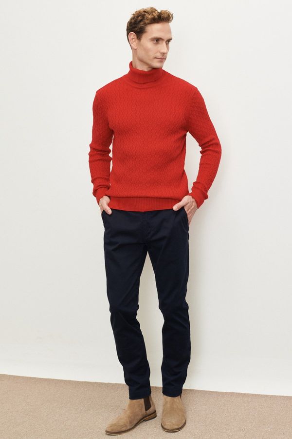 ALTINYILDIZ CLASSICS ALTINYILDIZ CLASSICS Men's Red Standard Fit Normal Cut Full Turtleneck Knitwear Sweater.