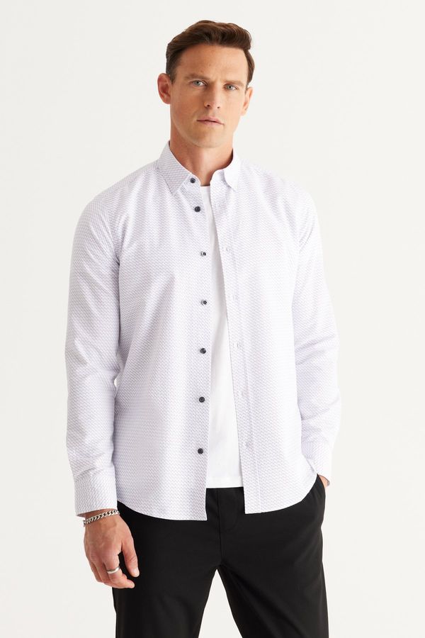 ALTINYILDIZ CLASSICS ALTINYILDIZ CLASSICS Men's White-Black Slim Fit Slim Fit Hidden Button Collar Cotton Printed Shirt