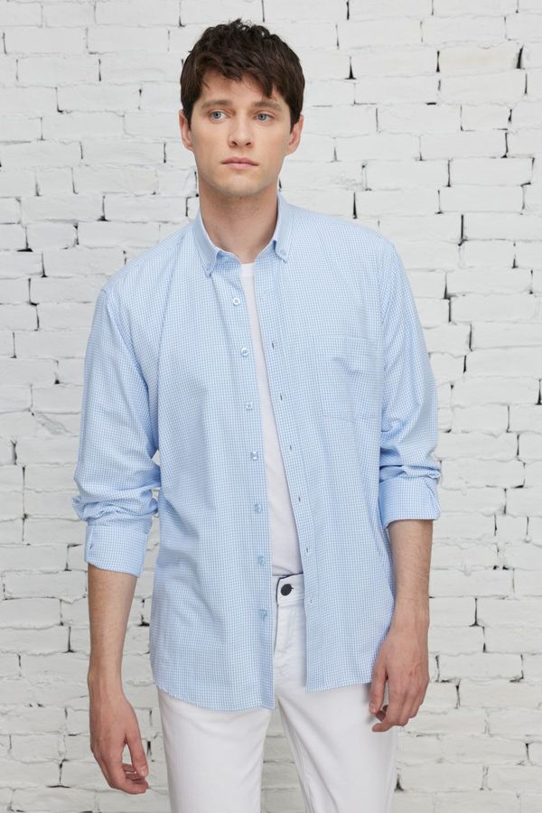 ALTINYILDIZ CLASSICS ALTINYILDIZ CLASSICS Men's White-blue Comfort Fit Comfy Cut Buttoned Collar Cotton Dobby Shirt.