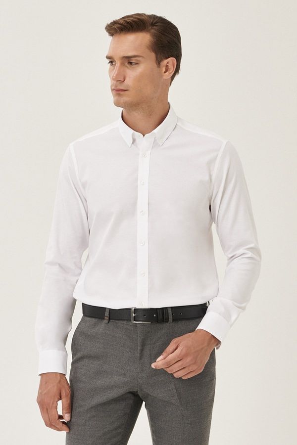 ALTINYILDIZ CLASSICS ALTINYILDIZ CLASSICS Men's White Non-iron Non-iron Slim Fit Slim-Fit 100% Cotton Buttoned Collar Shirt.