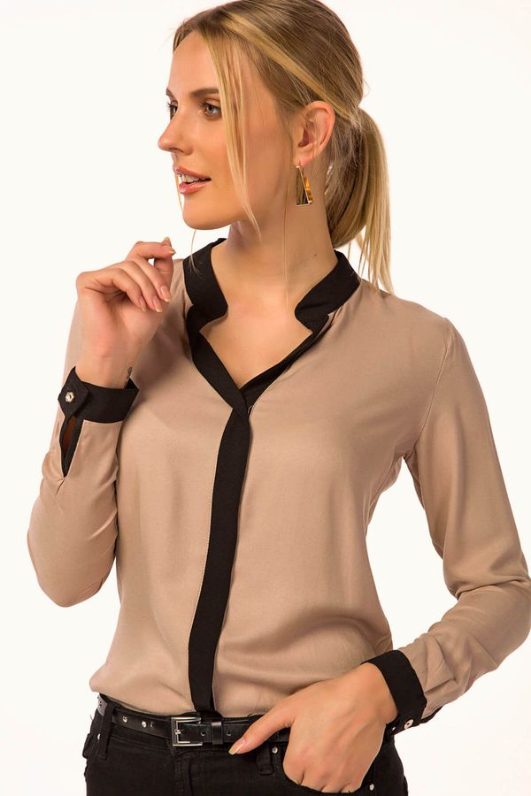 armonika armonika Women's Beige Striped Front Shirt