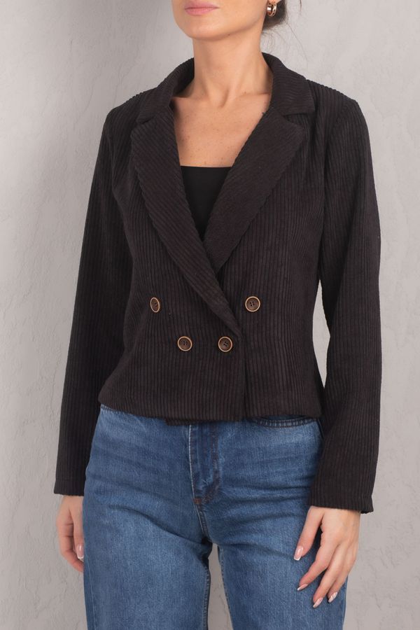 armonika armonika Women's Black Double Breasted Collar Velvet Crop Jacket