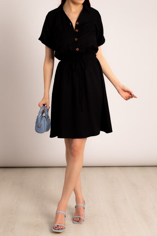 armonika armonika Women's Black Elastic Waist Short Sleeve Shirt Dress