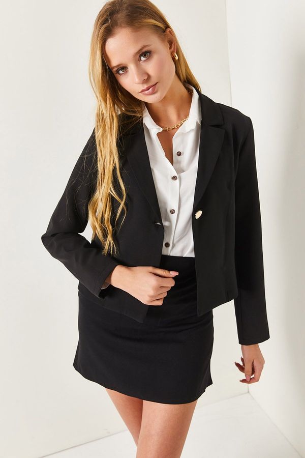 armonika armonika Women's Black One-Button Crop Jacket