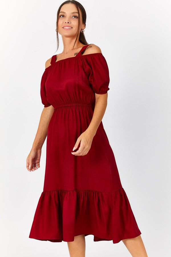 armonika armonika Women's Claret Red Evening Dress with Elastic Waist