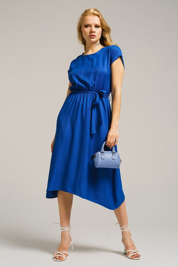 armonika armonika Women's Dark Blue Dress with Elastic Waist and Tie