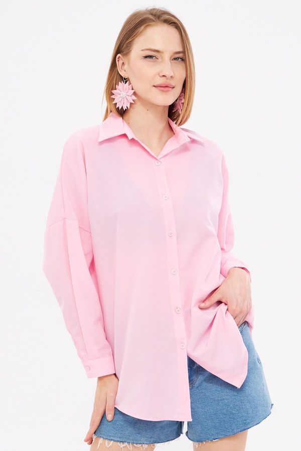 armonika armonika Women's Dust Pink Oversize Long Basic Shirt