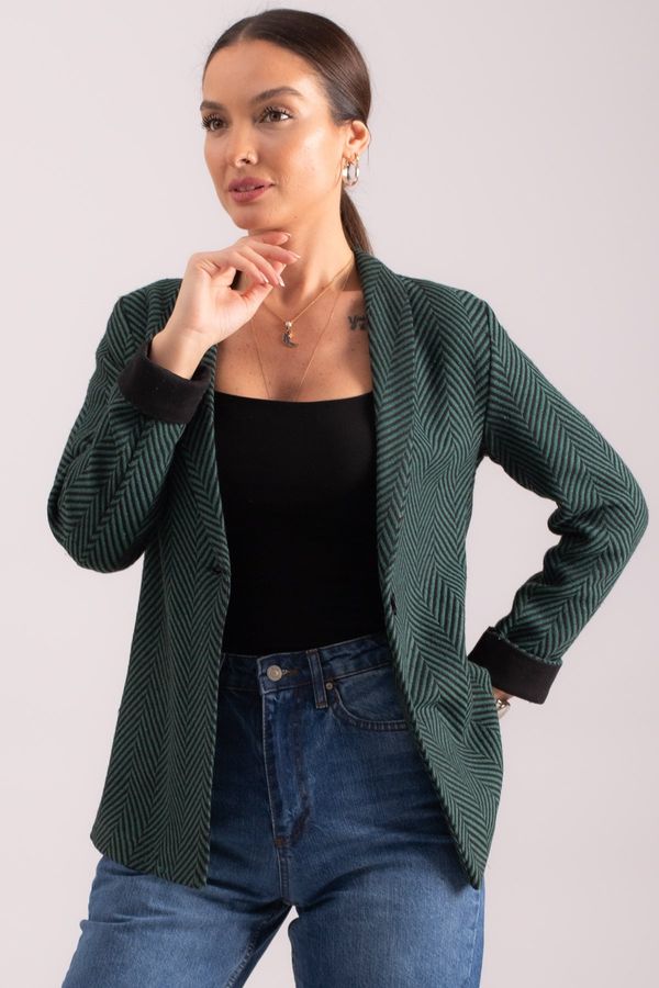 armonika armonika Women's Emerald Herringbone Pattern Fold Sleeve Single Button Cachet Jacket