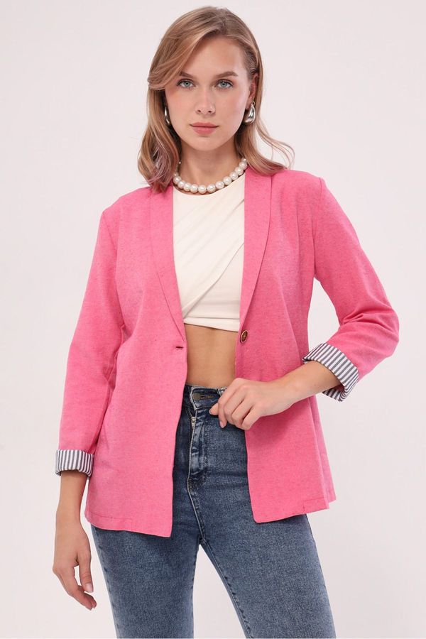 armonika armonika Women's Fuchsia Striped Single Button Jacket