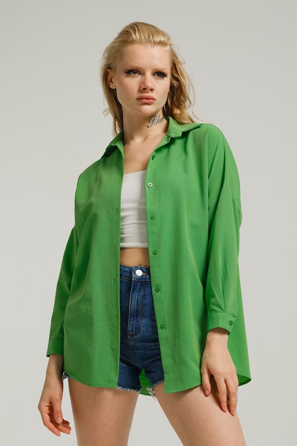 armonika armonika Women's Grass Green Oversize Long Basic Shirt
