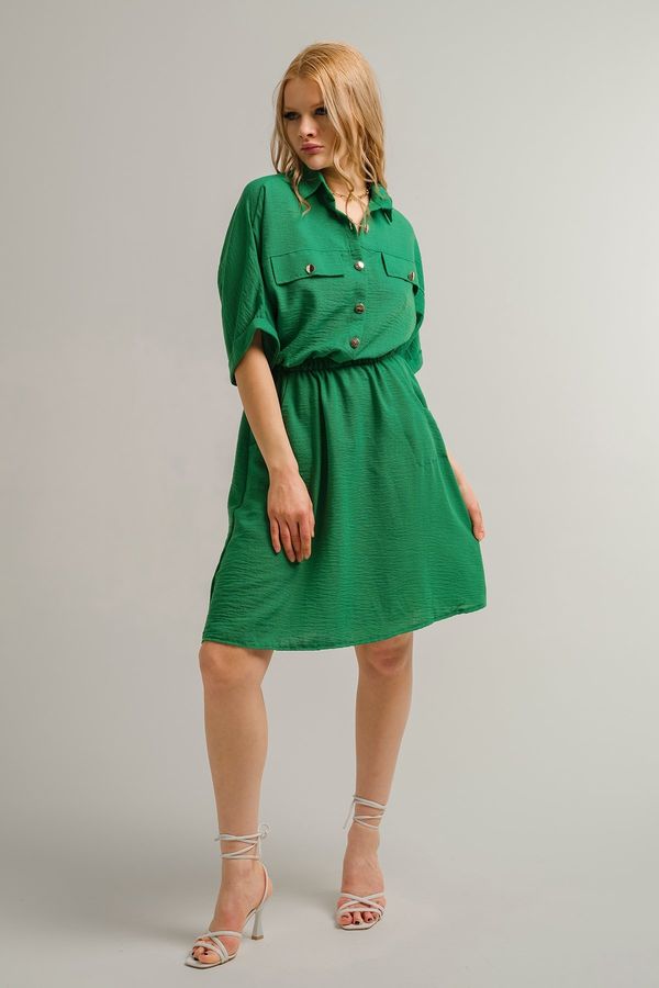 armonika armonika Women's Green Bat Dress with Pockets and Elastic Waist
