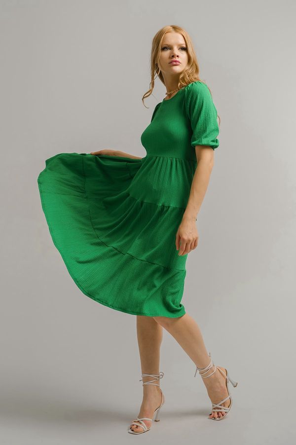 armonika armonika Women's Green Low-cut Back Midi Length Dress with a Belt