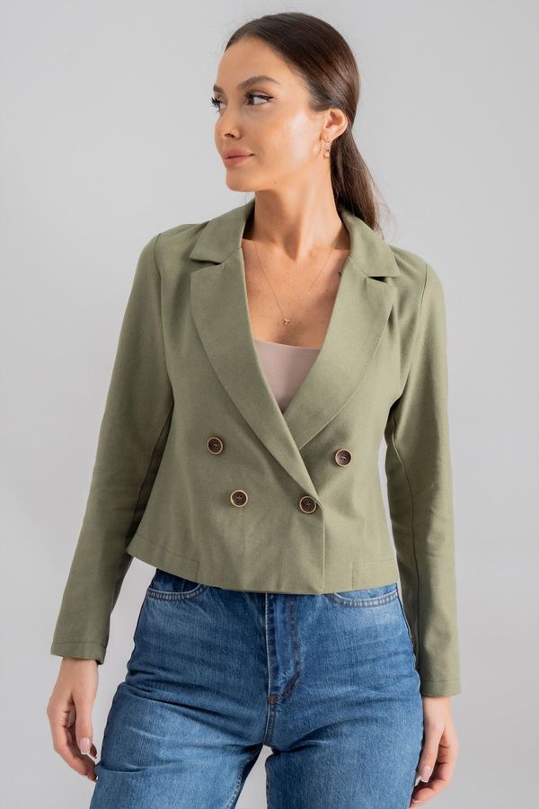 armonika armonika Women's Khaki Double Breasted Collar Gabardine Crop Jacket