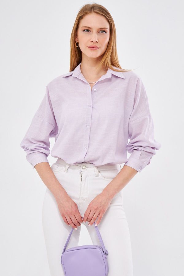 armonika armonika Women's Lilac Striped Look Oversize Long Basic Shirt