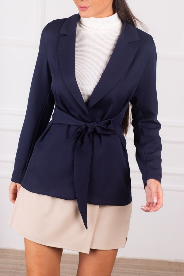armonika armonika Women's Navy Blue Slit Sleeve Tie Front Jacket