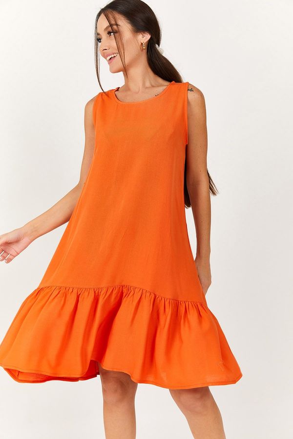 armonika armonika Women's Orange Sleeveless Skirt with Ruffles Dress