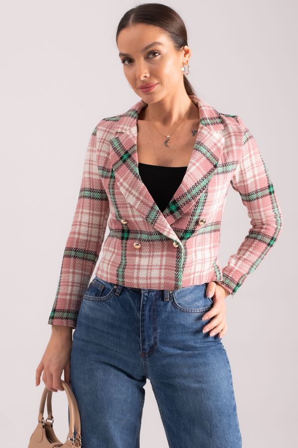 armonika armonika Women's Pale Pink Double Breasted Collar Tweed Crop Jacket