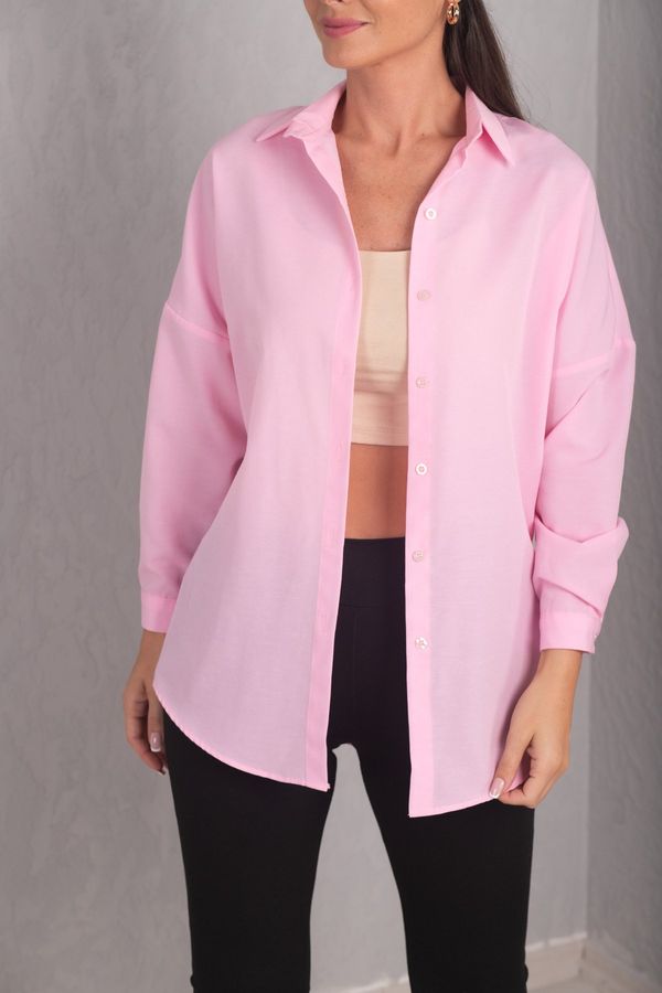 armonika armonika Women's Powder Pink Oversize Long Basic Shirt