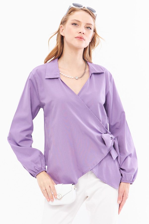 armonika armonika Women's Purple Collar Double Breasted Blouse