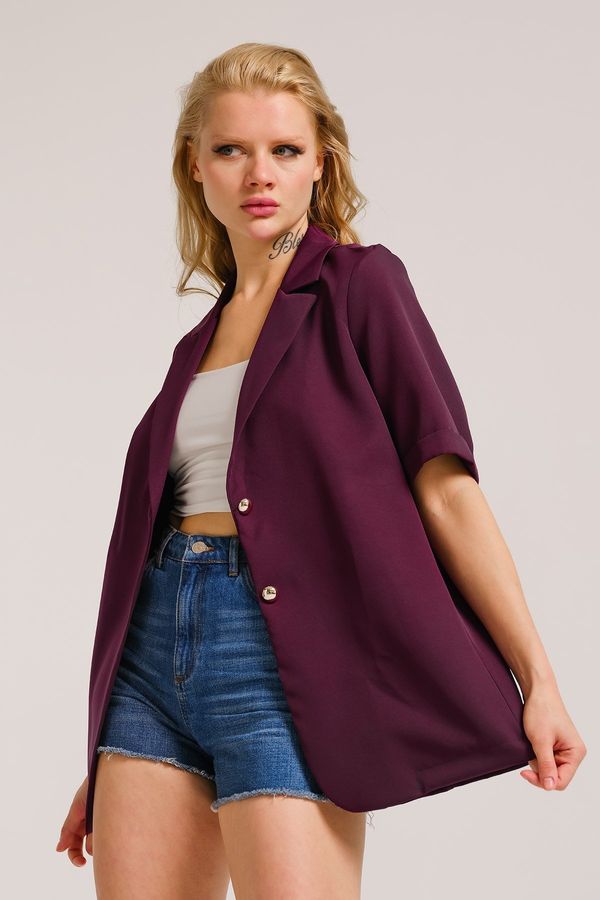 armonika armonika Women's Purple Short Sleeve Two-Button Oversized Jacket