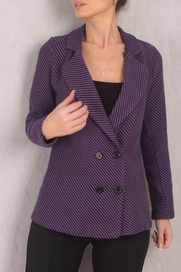 armonika armonika Women's Purple Striped Patterned Four Button Cachet Jacket