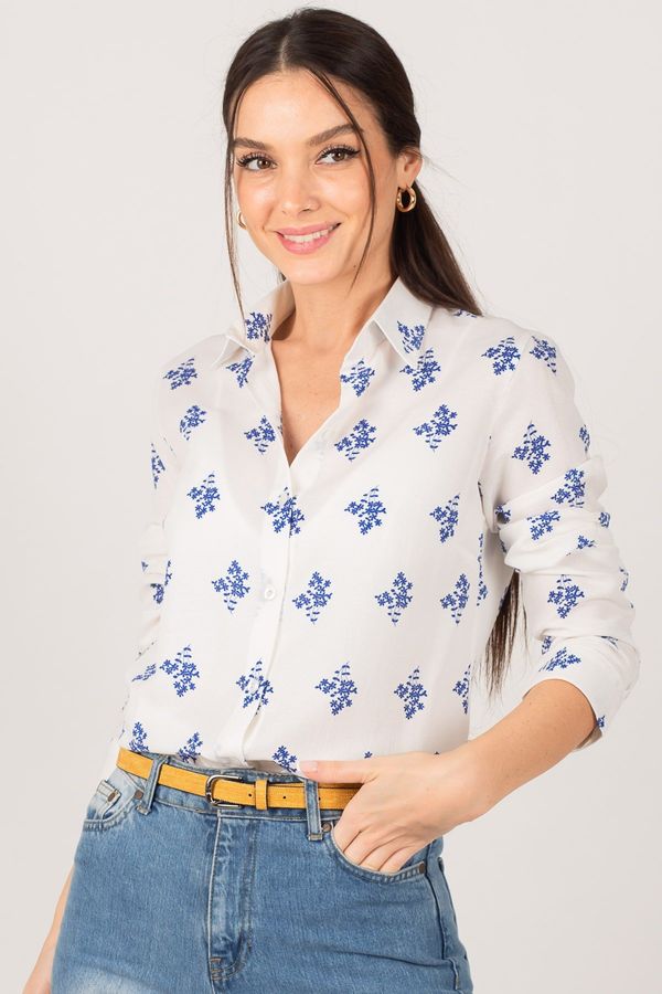 armonika armonika Women's Saks Flower Pattern Long Sleeve Shirt