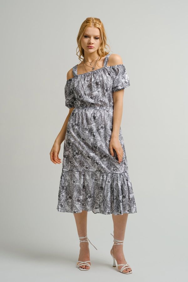 armonika armonika Women's Smoked Patterned Dress with Elastic Waist Straps,
