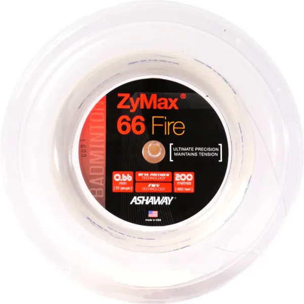 Ashaway Ashaway ZyMax 66 Fire Power White Badminton String - ROLL 200 m