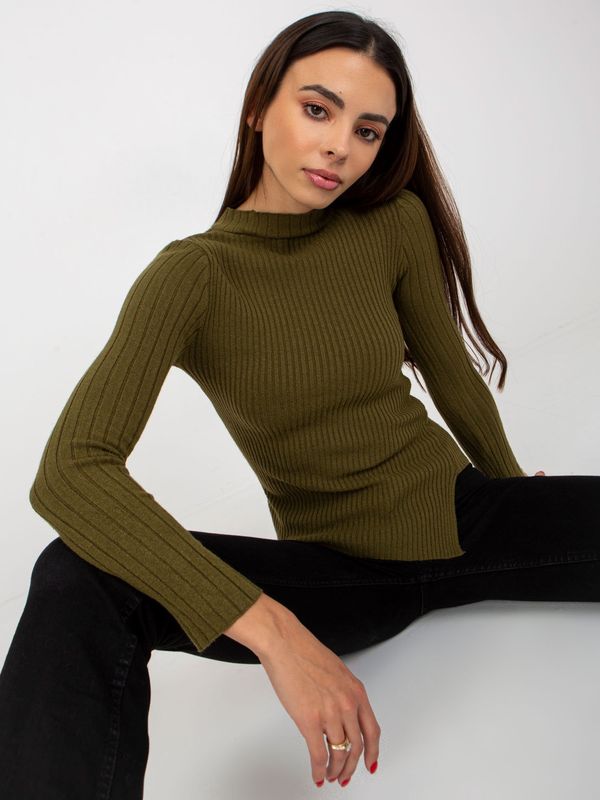 Fashionhunters Asymmetrical ribbed sweater in khaki cut