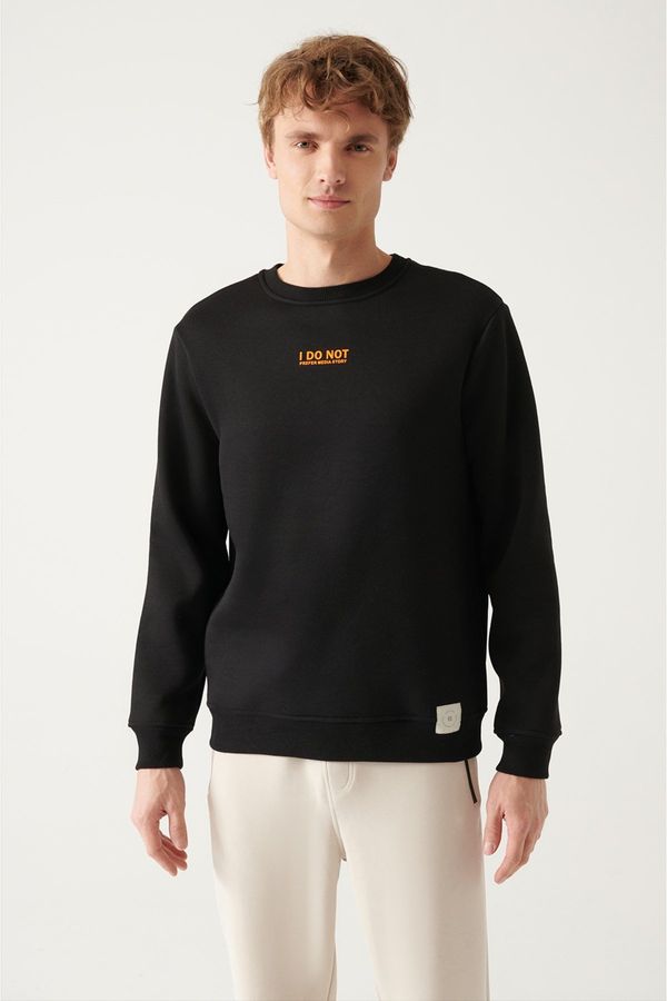 Avva Avva Black Crew Neck Printed Standard Fit Regular Fit Unisex Sweatshirt
