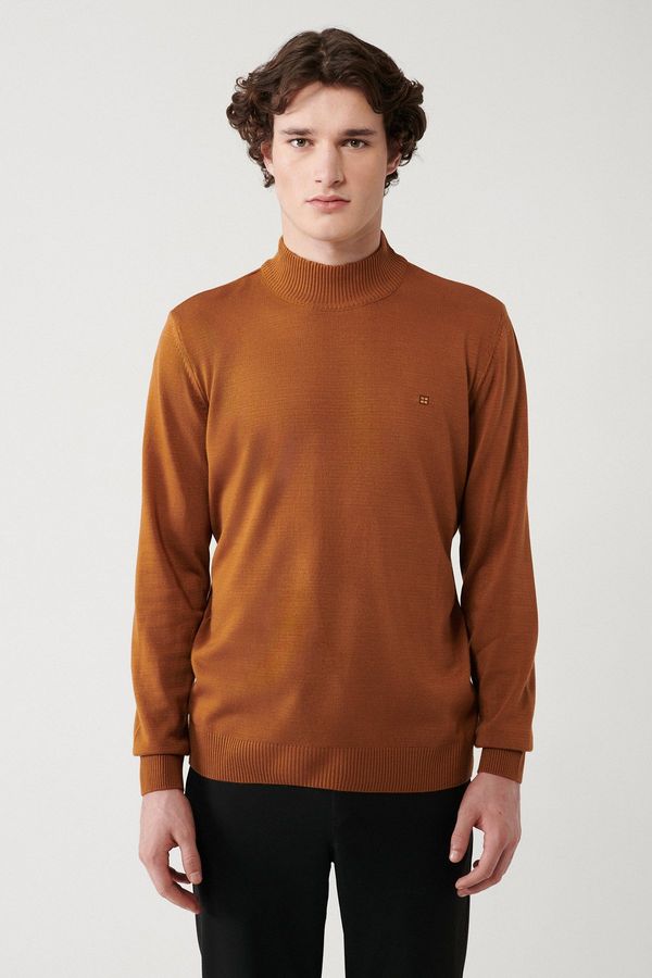 Avva Avva Camel Unisex Knitwear Sweater Half Turtleneck Non-Pilling Regular Fit