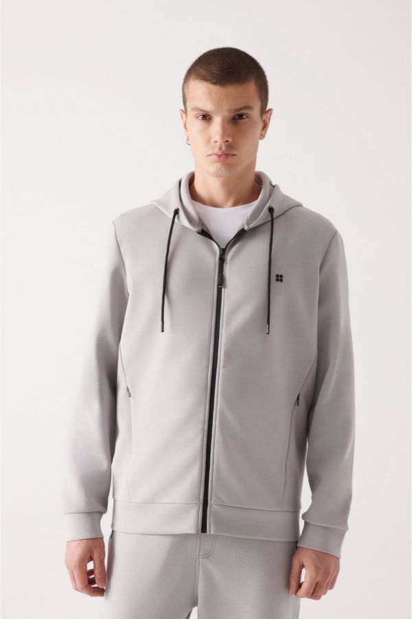 Avva Avva Gray Unisex Sweatshirt Hooded Flexible Soft Texture Interlock Fabric Zippered Regular Fit