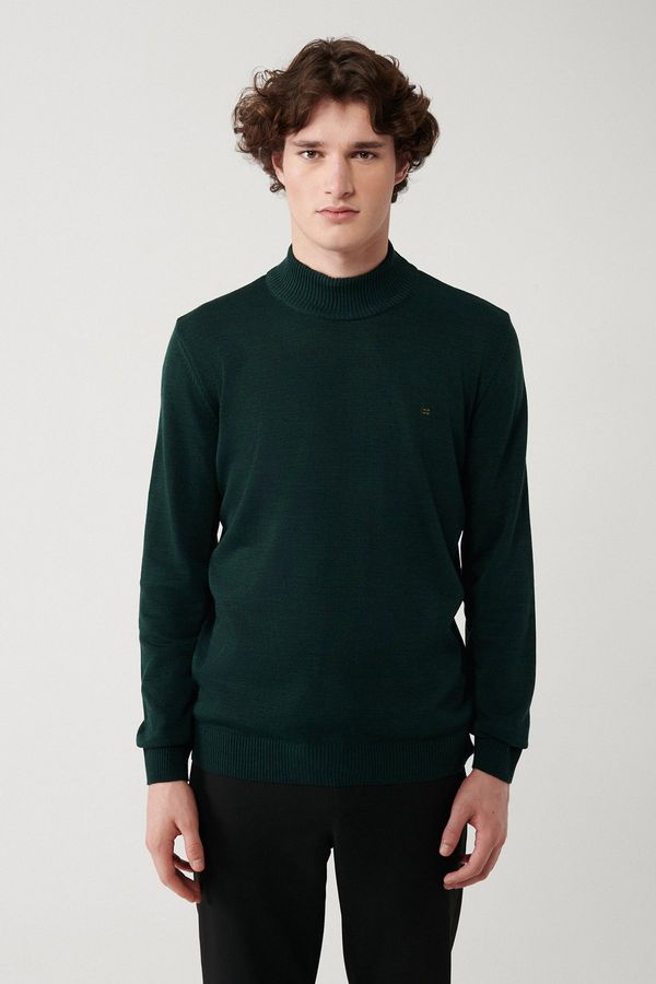 Avva Avva Green Unisex Knitwear Sweater Half Turtleneck Non Pilling Regular Fit