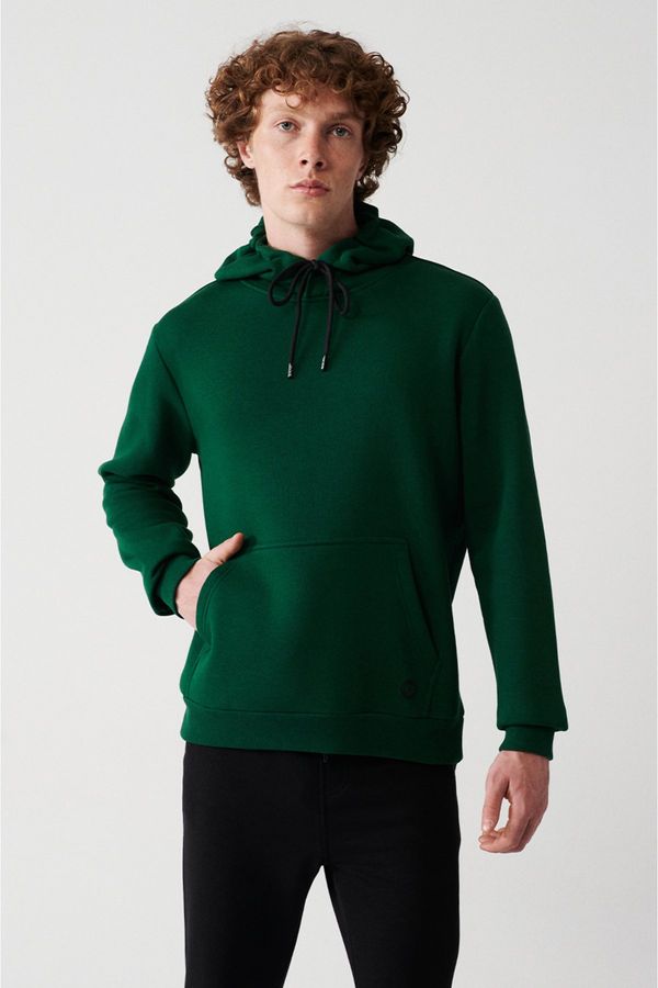 Avva Avva Green Unisex Sweatshirt Hooded Collar with Fleece Inside 3 Thread Cotton Regular Fit