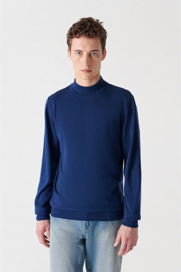 Avva Avva Light Navy Blue Unisex Knitwear Sweater Half Turtleneck Non-Pilling Regular Fit