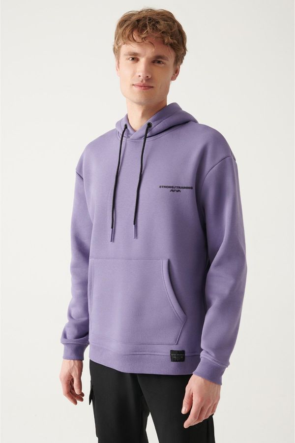 Avva Avva Lilac Oversize Hooded Collar Printed Unisex Sweatshirt