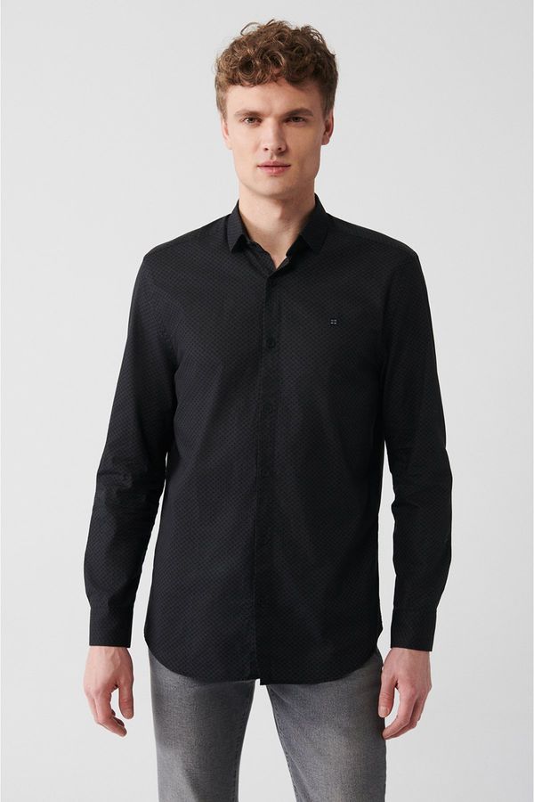 Avva Avva Men's Anthracite 100% Cotton Printed Classic Collar Slim Fit Slim Fit Shirt