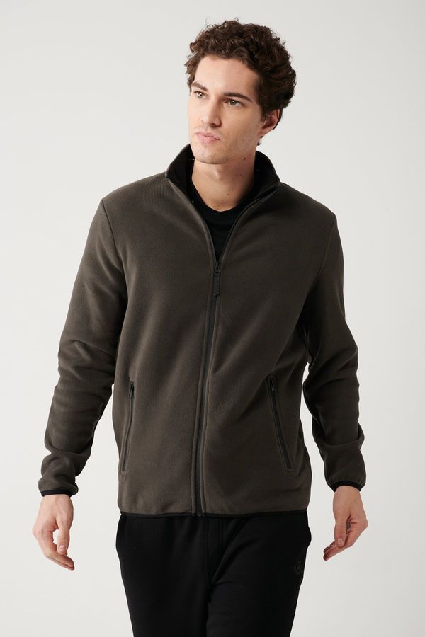 Avva Avva Men's Anthracite Fleece Sweatshirt Stand Collar Cold Resistant Zippered Regular Fit