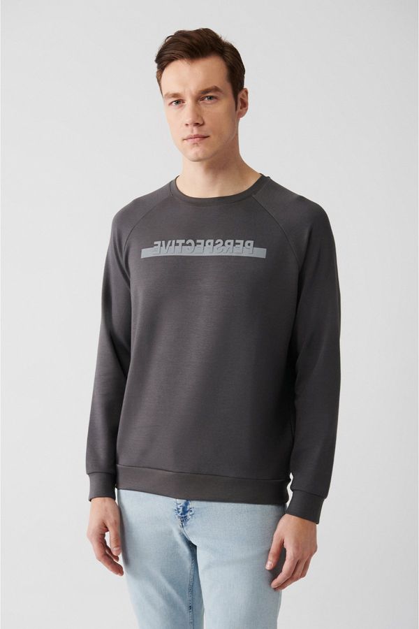 Avva Avva Men's Anthracite Soft Touch Crew Neck Printed Standard Fit Regular Fit Sweatshirt