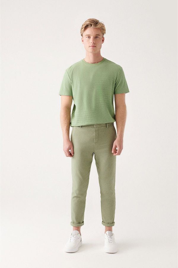 Avva Avva Men's Aqua Green Side Pocket Elasticized Back Waist Linen Textured Relaxed Fit Comfortable Cut Chino Pants
