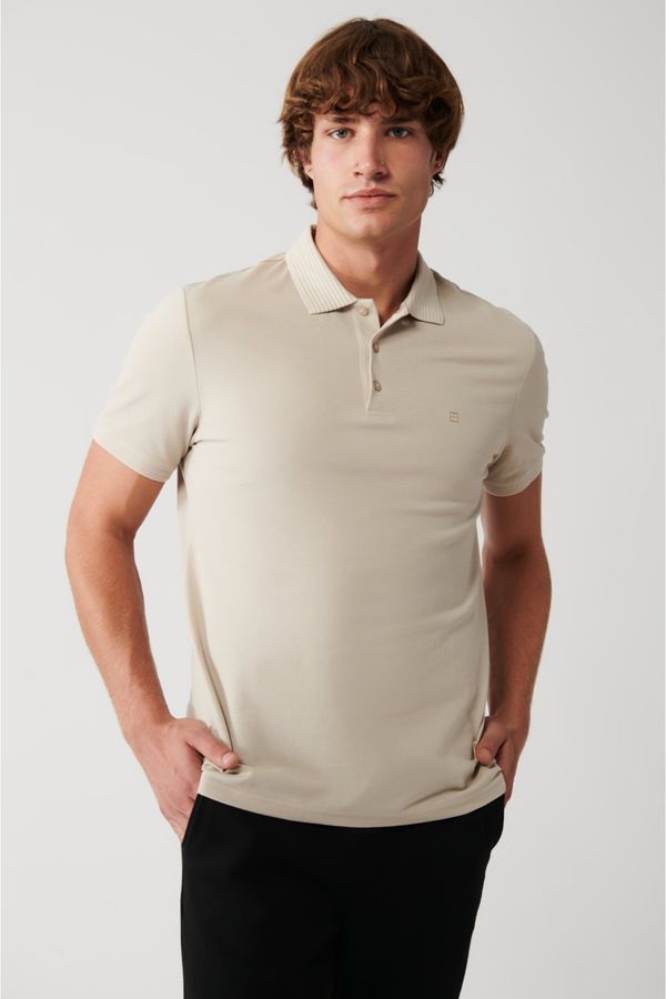 Avva Avva Men's Beige 100% Egyptian Cotton Regular Fit 3 Button Polo Neck T-shirt