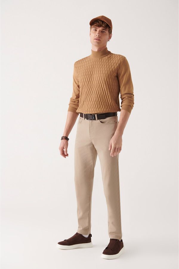 Avva Avva Men's Beige 5-Pocket Cotton Slim Fit Slim Fit Trousers
