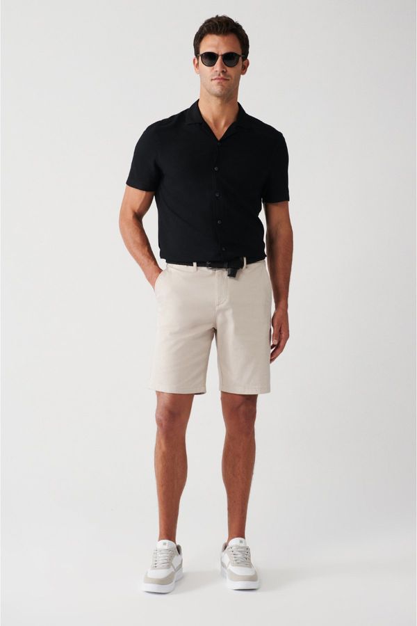 Avva Avva Men's Beige Dobby Flexible Relaxed Fit Comfortable Cut Chino Canvas Shorts