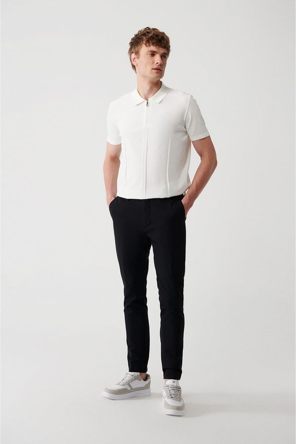 Avva Avva Men's Black Bi-stretch Slim Fit Slim Fit Chino Trousers with Side Pockets