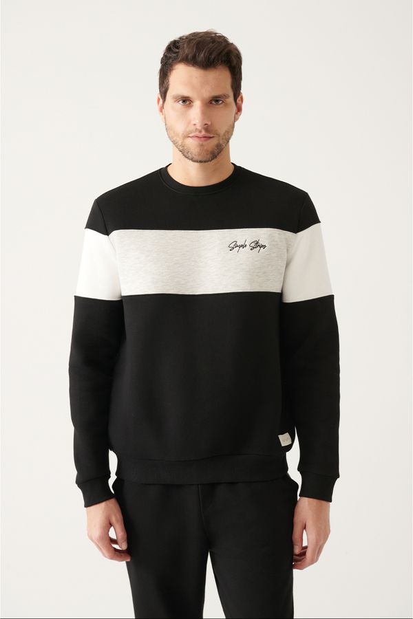 Avva Avva Men's Black Crew Neck 3-thread Fleece Block Color Printed Standard Fit Regular Cut Sweatshirt