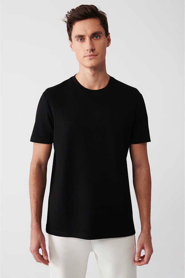 Avva Avva Men's Black Crew Neck Printed Soft Touch Standard Fit Regular Cut T-shirt