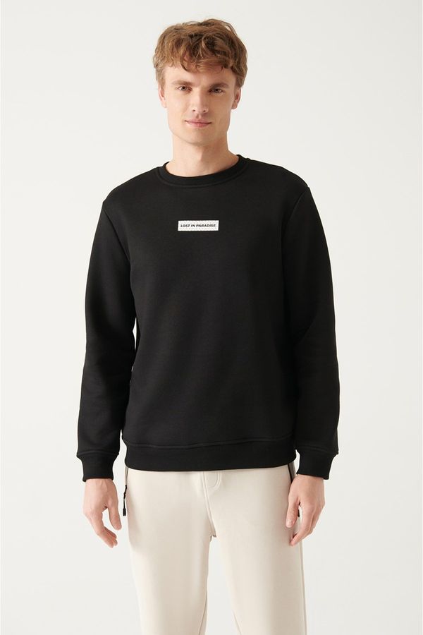 Avva Avva Men's Black Crew Neck Printed Standard Fit Regular Cut Sweatshirt
